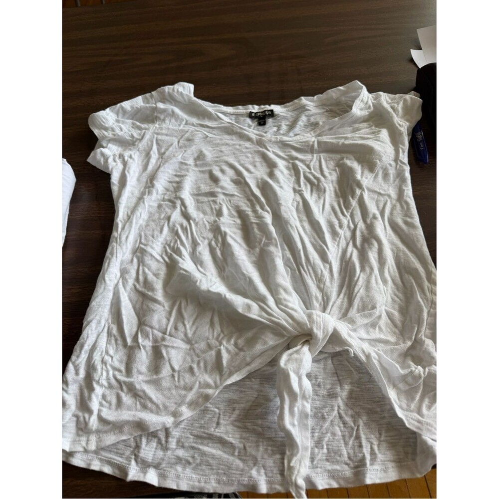 Express White Tie-Front Short Sleeve Top